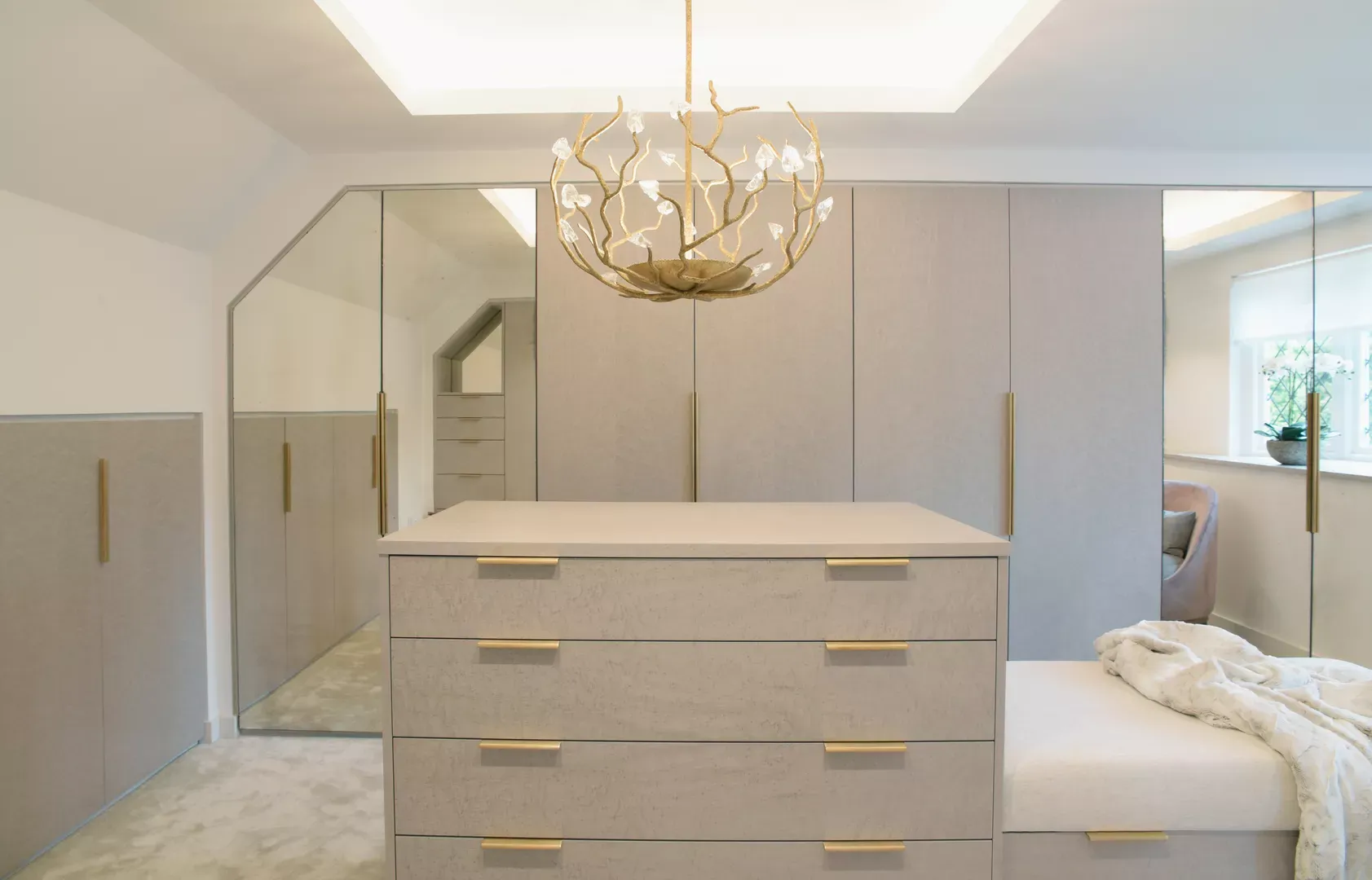 High Bank House, Alderley Edge - Dressing Room with Round Edge Pull (EP1005) in Brushed Brass Waxed - BBW