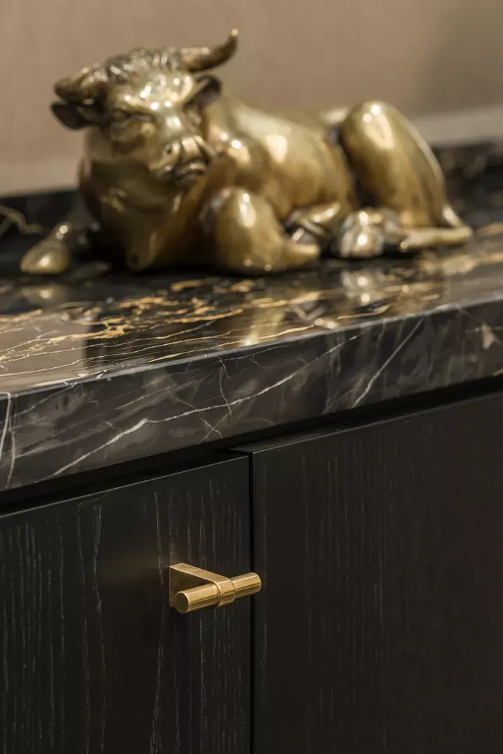Crown Aspinalls - Joinery with Irvine Cabinet Pull (CP1096) in Mid Antique Brass Waxed - MABW