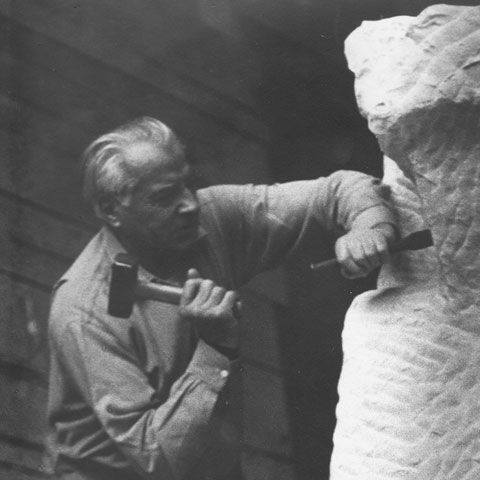 Contour Inspiration - Fritz Wotruba working on the unfinished Standing Figure, 1975