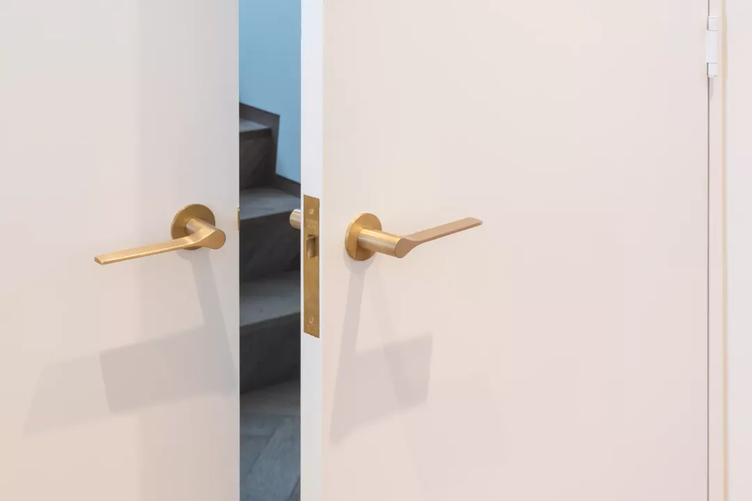 10 Hill Road - Double Doors with Fonteyn Lever (LV1045) in Brushed Brass Waxed - BBW